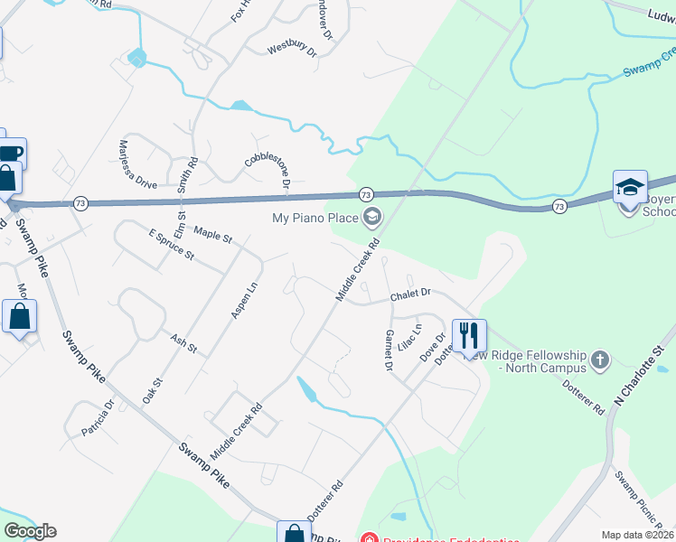 map of restaurants, bars, coffee shops, grocery stores, and more near 3027 Middle Creek Road in Gilbertsville