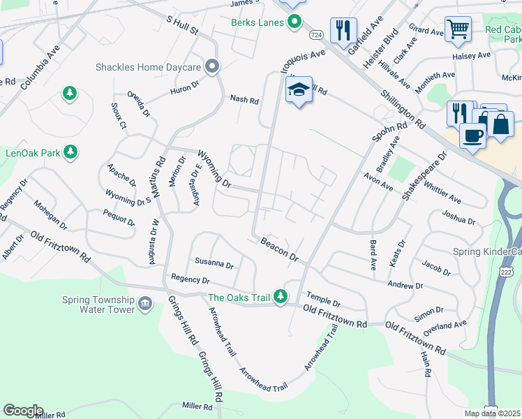 map of restaurants, bars, coffee shops, grocery stores, and more near 216 Nicole Way in Sinking Spring