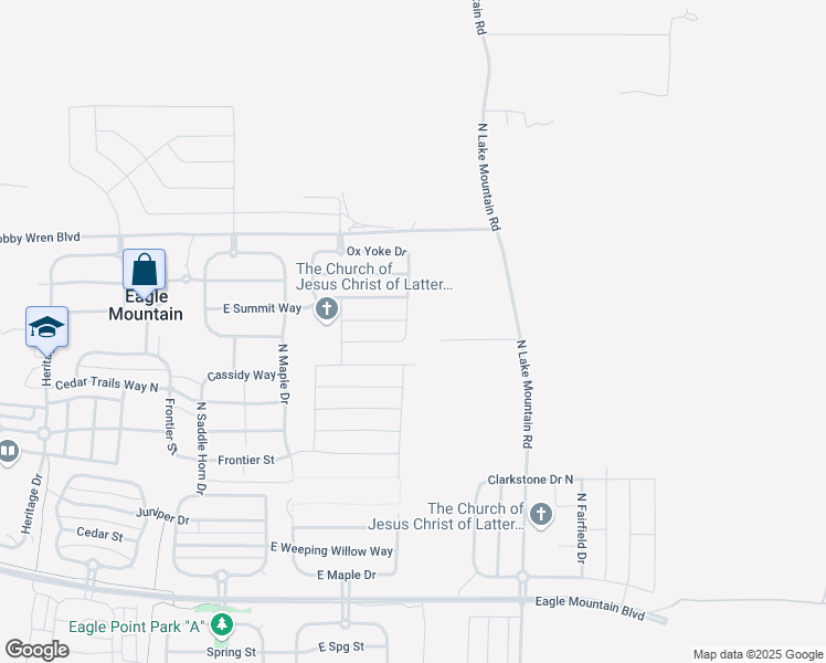 map of restaurants, bars, coffee shops, grocery stores, and more near 4542 Long Way in Eagle Mountain