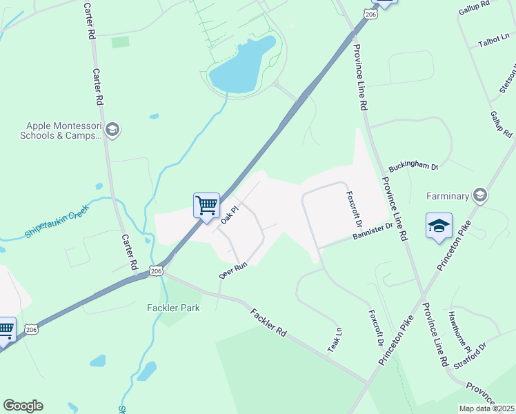 map of restaurants, bars, coffee shops, grocery stores, and more near 13 Oak Place in Princeton