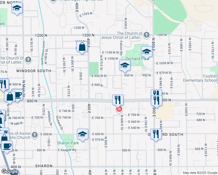 map of restaurants, bars, coffee shops, grocery stores, and more near 880 North 510 East Street in Orem