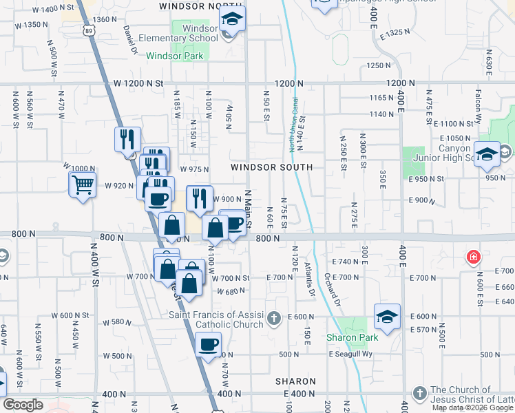 map of restaurants, bars, coffee shops, grocery stores, and more near in Vineyard