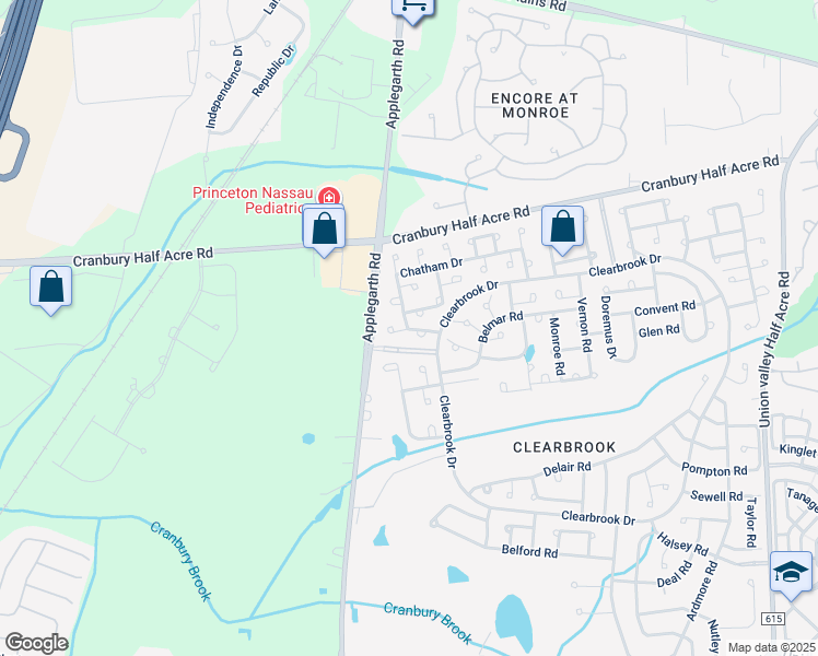 map of restaurants, bars, coffee shops, grocery stores, and more near 102C Dogwood Plaza in Monroe Township