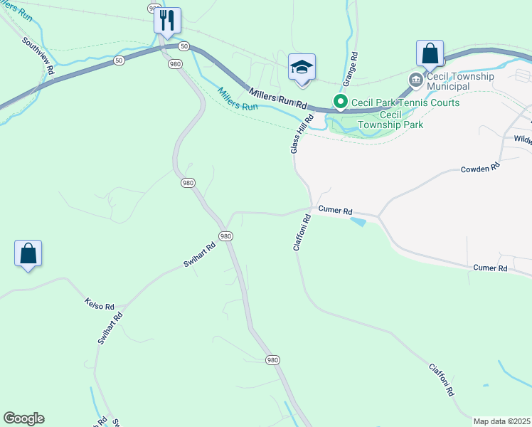 map of restaurants, bars, coffee shops, grocery stores, and more near Vincenty Road in McDonald