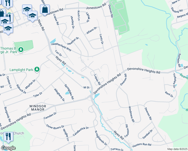 map of restaurants, bars, coffee shops, grocery stores, and more near 546 Lopax Road in Harrisburg