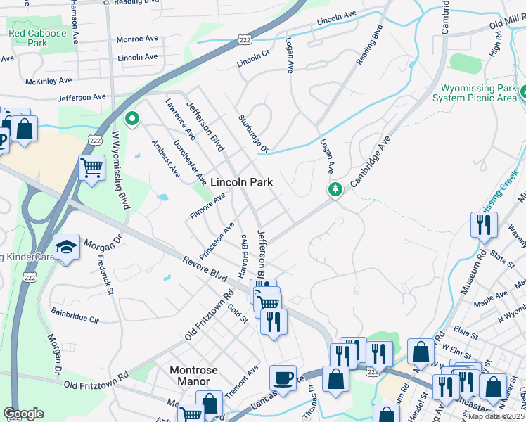 map of restaurants, bars, coffee shops, grocery stores, and more near 2 Leland Avenue in West Lawn