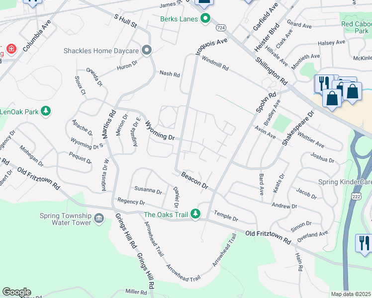 map of restaurants, bars, coffee shops, grocery stores, and more near 2911 Harbor Drive in Sinking Spring
