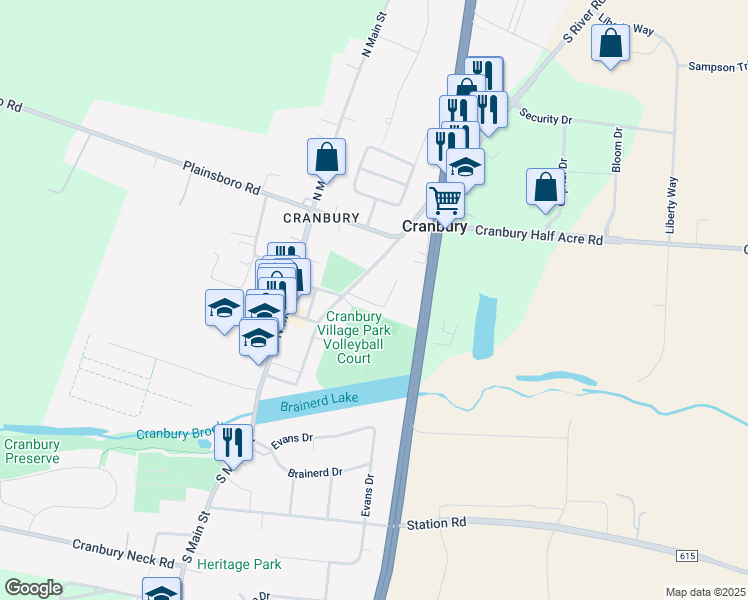 map of restaurants, bars, coffee shops, grocery stores, and more near 5 Bennett Place in Cranbury Township