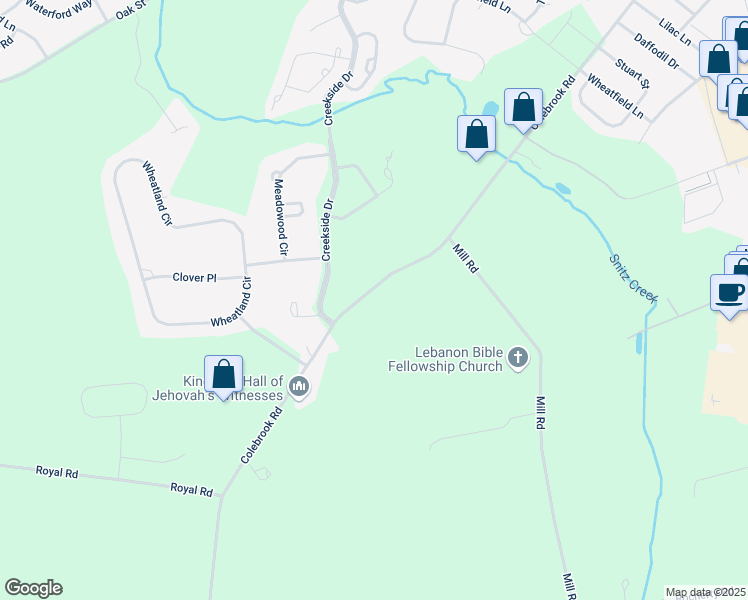 map of restaurants, bars, coffee shops, grocery stores, and more near 1690 Colebrook Road in Lebanon