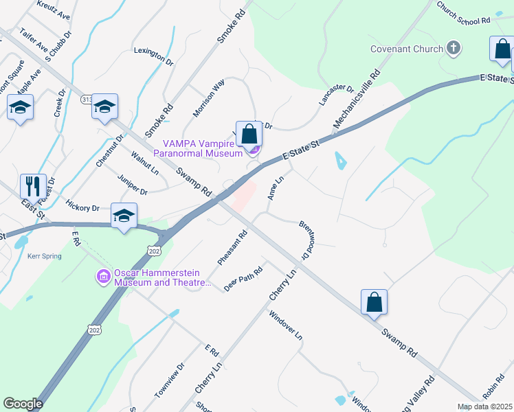 map of restaurants, bars, coffee shops, grocery stores, and more near 3205 Brentwood Drive in Doylestown