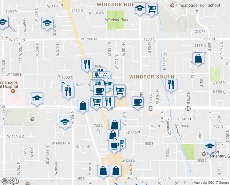 map of restaurants, bars, coffee shops, grocery stores, and more near 145 West 905 North in Orem