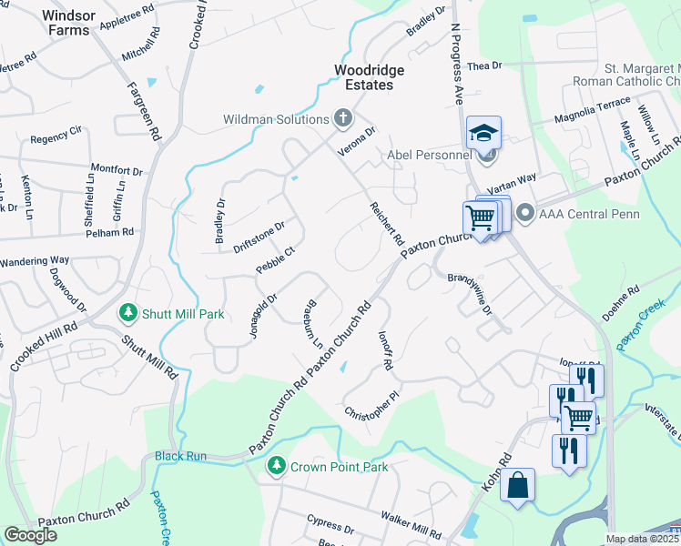 map of restaurants, bars, coffee shops, grocery stores, and more near 3226 Jonagold Drive in Harrisburg