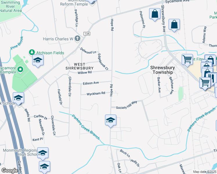 map of restaurants, bars, coffee shops, grocery stores, and more near 6 Edison Avenue in Tinton Falls