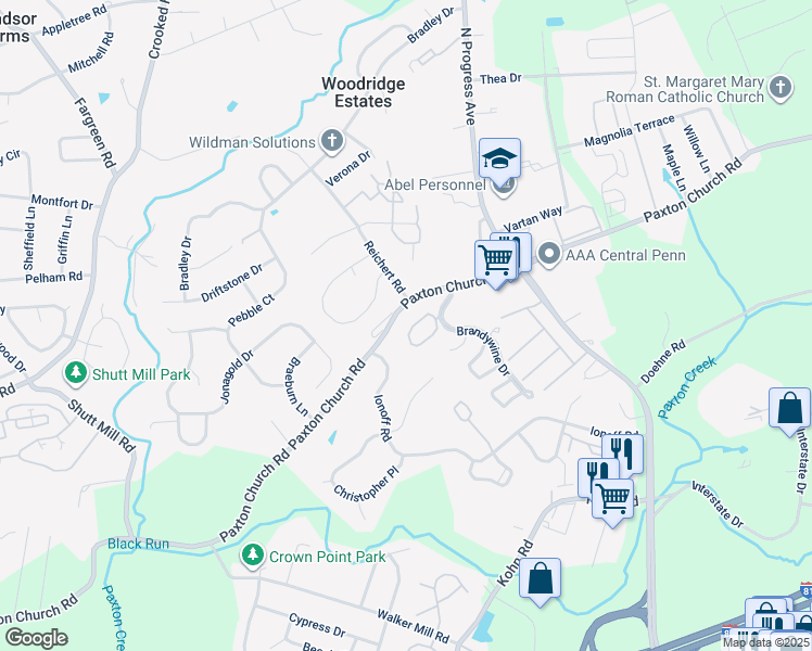 map of restaurants, bars, coffee shops, grocery stores, and more near 2128 Saint Clair Court in Harrisburg