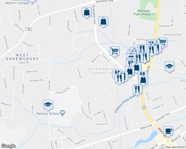 map of restaurants, bars, coffee shops, grocery stores, and more near 94 Barker Avenue in Eatontown