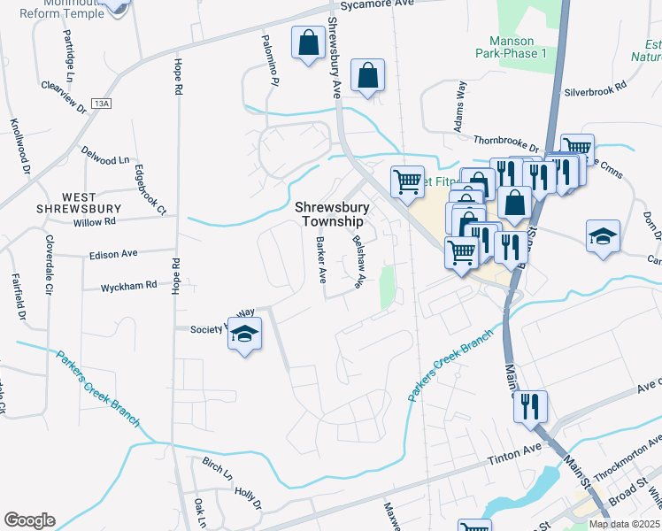 map of restaurants, bars, coffee shops, grocery stores, and more near 94 Barker Avenue in Eatontown