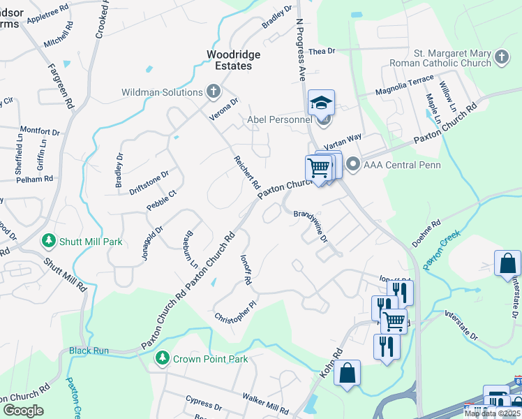 map of restaurants, bars, coffee shops, grocery stores, and more near 2128 Saint Clair Court in Harrisburg