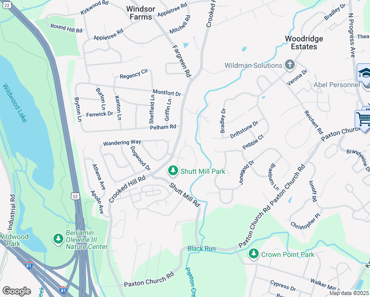 map of restaurants, bars, coffee shops, grocery stores, and more near 1609 Pebble Brook Lane in Harrisburg