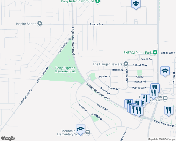 map of restaurants, bars, coffee shops, grocery stores, and more near 4588 Eagle Mountain Boulevard in Eagle Mountain