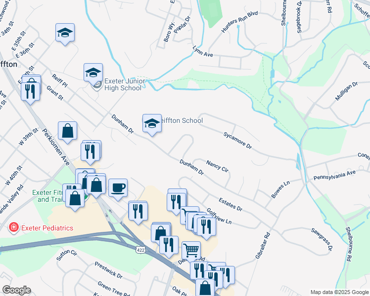 map of restaurants, bars, coffee shops, grocery stores, and more near 36 Hayden Circle in Reading
