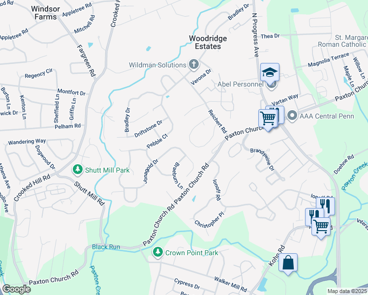 map of restaurants, bars, coffee shops, grocery stores, and more near 3226 Jonagold Drive in Harrisburg