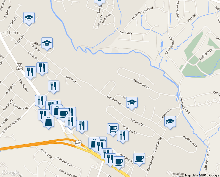 map of restaurants, bars, coffee shops, grocery stores, and more near 36 Hayden Circle in Reading
