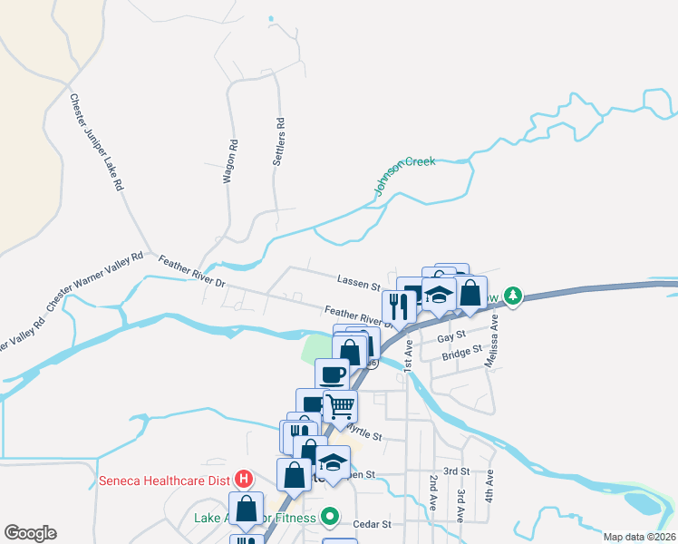 map of restaurants, bars, coffee shops, grocery stores, and more near 300-306 Lassen Street in Chester