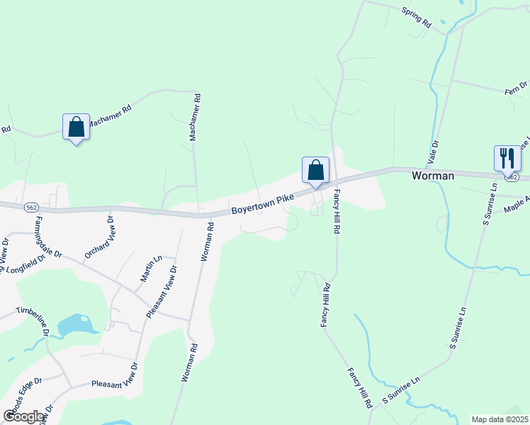 map of restaurants, bars, coffee shops, grocery stores, and more near 7789 Boyertown Pike in Boyertown