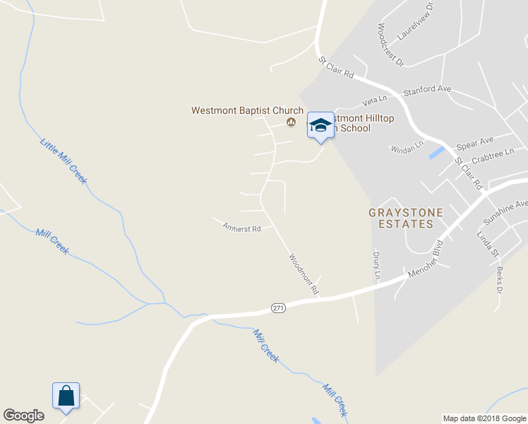 map of restaurants, bars, coffee shops, grocery stores, and more near 202 Woodmont Road in Johnstown