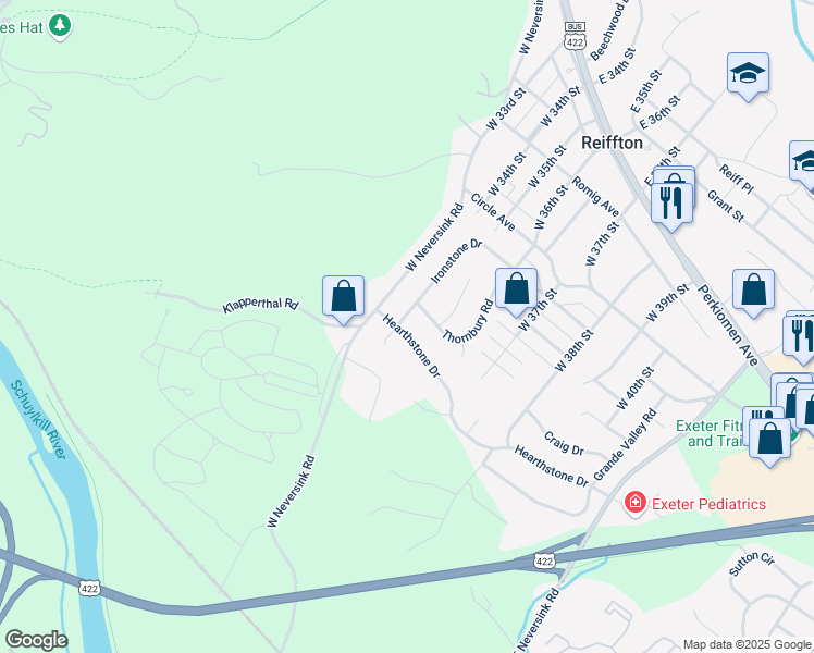 map of restaurants, bars, coffee shops, grocery stores, and more near 3 Thornbury Road in Reading