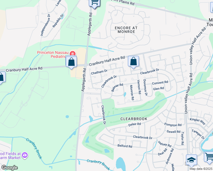 map of restaurants, bars, coffee shops, grocery stores, and more near 93A Dogwood Plaza in Monroe Township