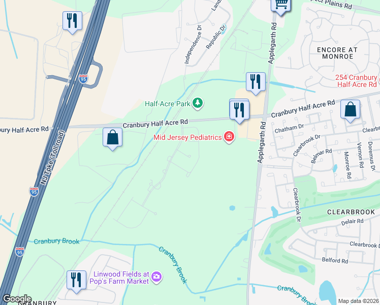 map of restaurants, bars, coffee shops, grocery stores, and more near 5 Flagstone Drive in Monroe Township