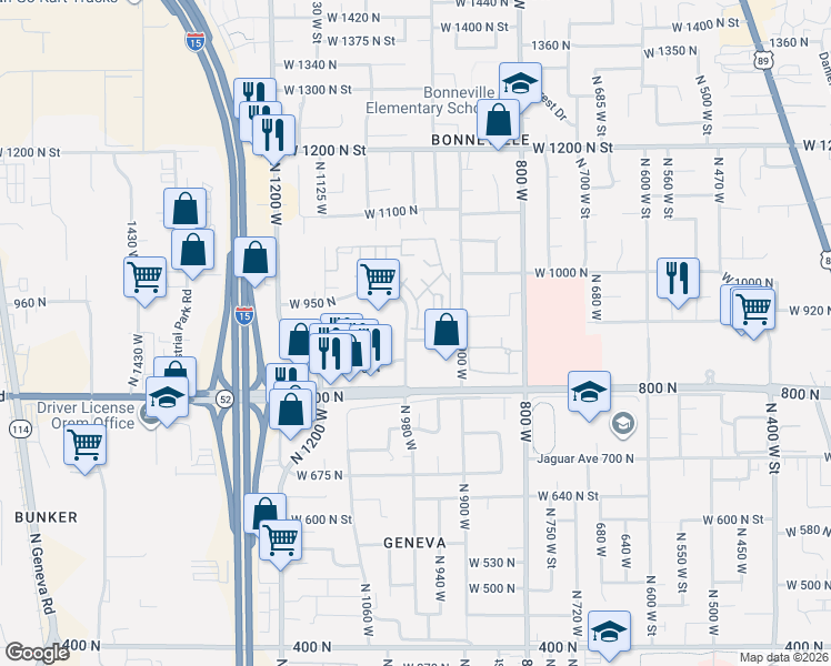 map of restaurants, bars, coffee shops, grocery stores, and more near 896 North 940 West in Orem