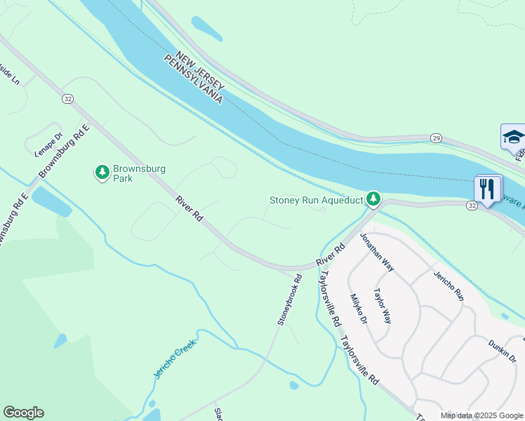 map of restaurants, bars, coffee shops, grocery stores, and more near 12 Devon Drive in New Hope