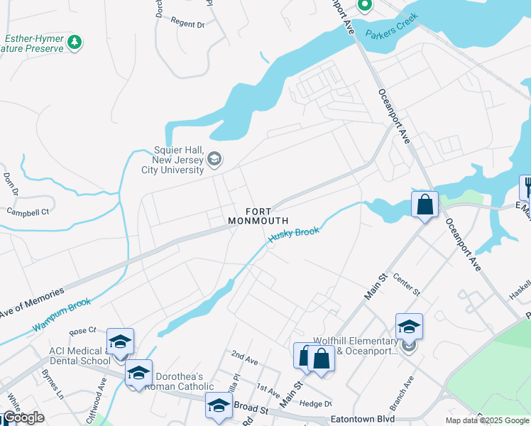 map of restaurants, bars, coffee shops, grocery stores, and more near Saltzman Avenue in Oceanport