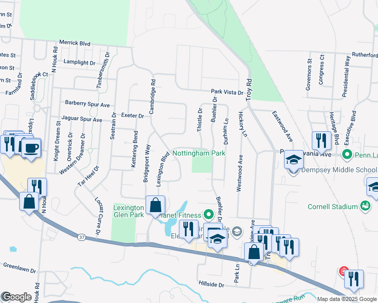 map of restaurants, bars, coffee shops, grocery stores, and more near 218 Lexington Boulevard in Delaware