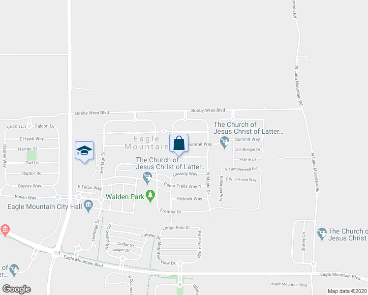 map of restaurants, bars, coffee shops, grocery stores, and more near 2106 Summit Way in Eagle Mountain