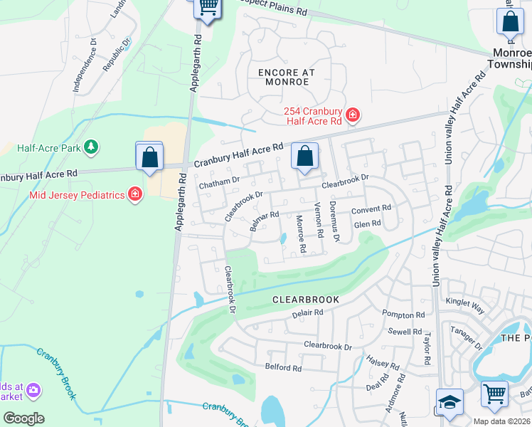 map of restaurants, bars, coffee shops, grocery stores, and more near in Monroe Township