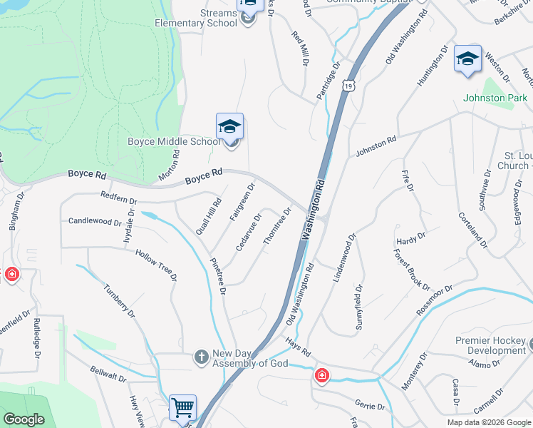 map of restaurants, bars, coffee shops, grocery stores, and more near 2621 Cedarvue Dr in Pittsburgh