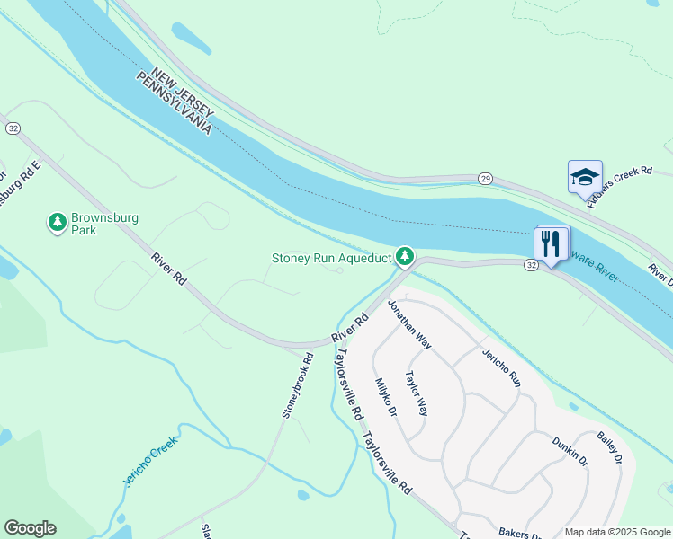 map of restaurants, bars, coffee shops, grocery stores, and more near 12 Devon Drive in New Hope