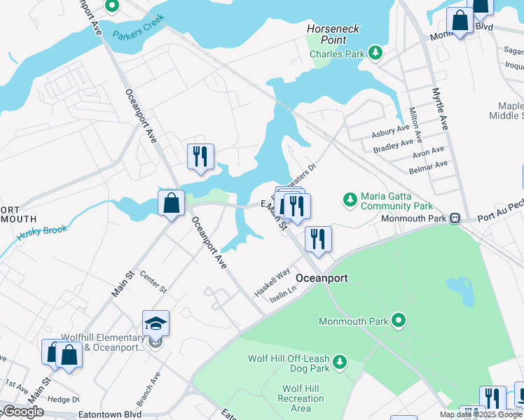 map of restaurants, bars, coffee shops, grocery stores, and more near 298 E Main St in Oceanport