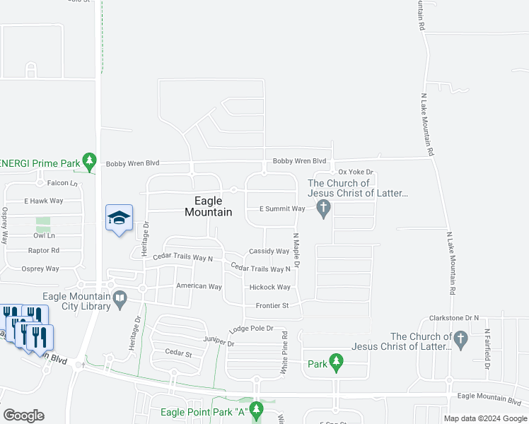 map of restaurants, bars, coffee shops, grocery stores, and more near 2114 E Summit Way in Eagle Mountain