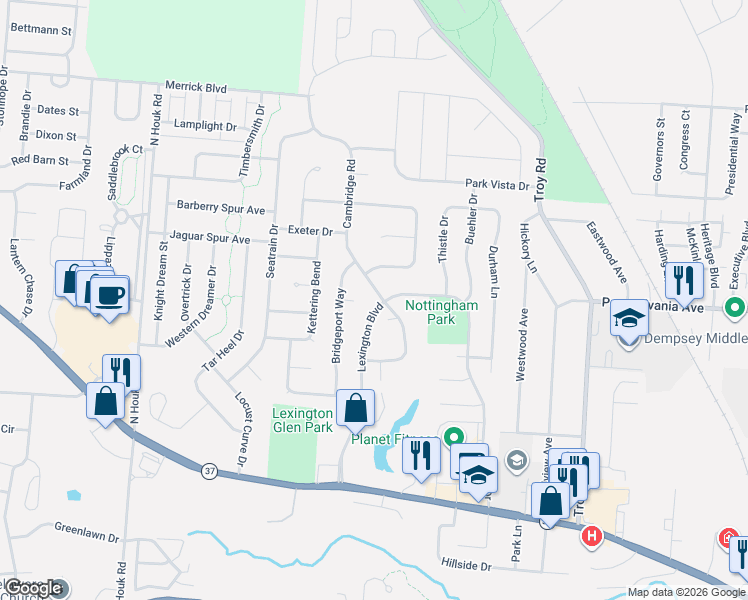 map of restaurants, bars, coffee shops, grocery stores, and more near 181 Lexington Boulevard in Delaware