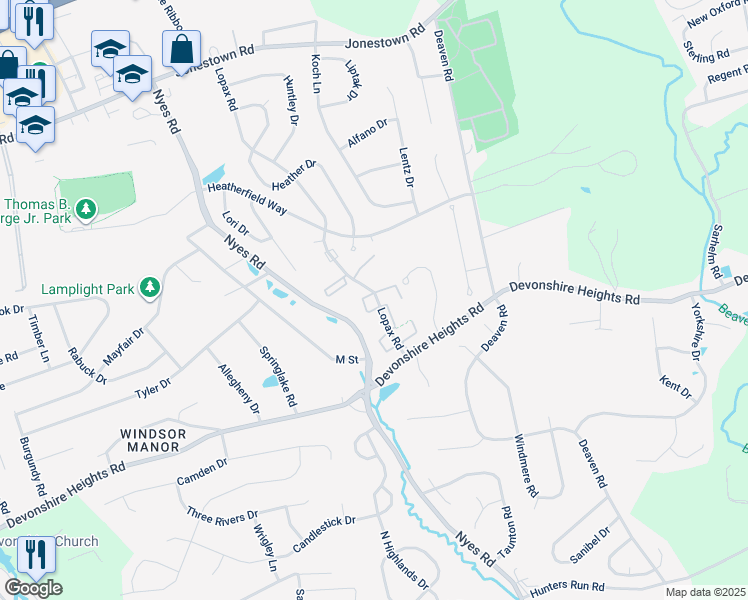 map of restaurants, bars, coffee shops, grocery stores, and more near 546 Lopax Road in Harrisburg