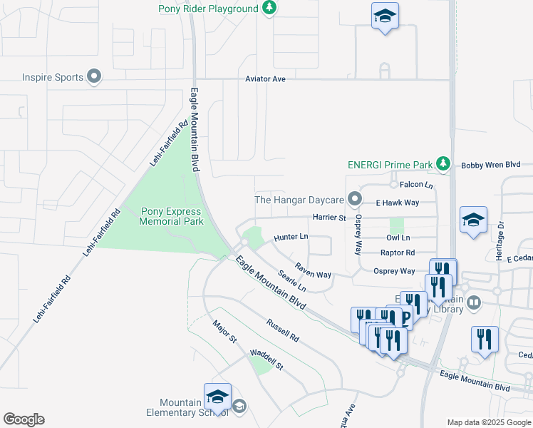 map of restaurants, bars, coffee shops, grocery stores, and more near 4579 Festival Way in Eagle Mountain