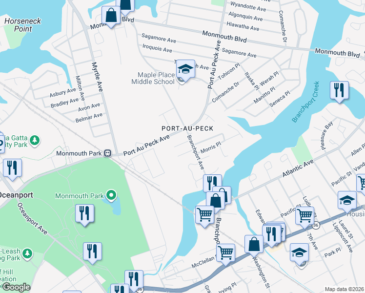 map of restaurants, bars, coffee shops, grocery stores, and more near 14 Centennial Avenue in Oceanport