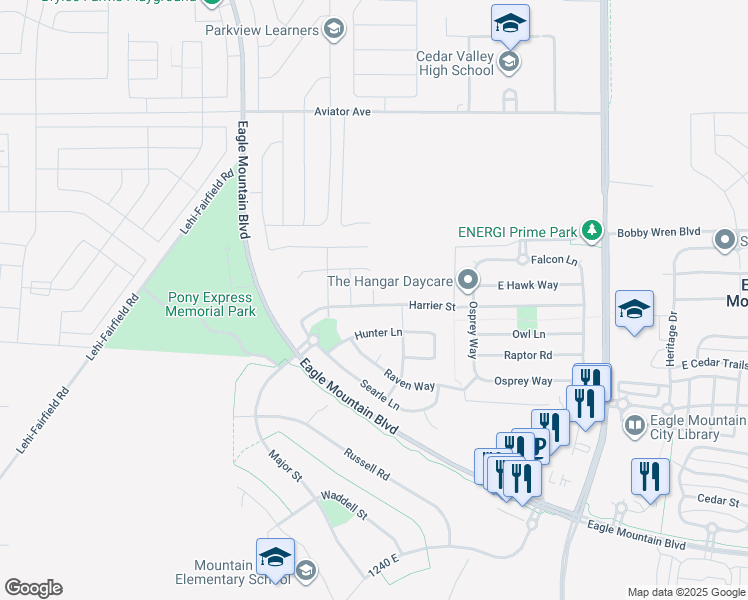 map of restaurants, bars, coffee shops, grocery stores, and more near 4595 North Fallow Way in Eagle Mountain