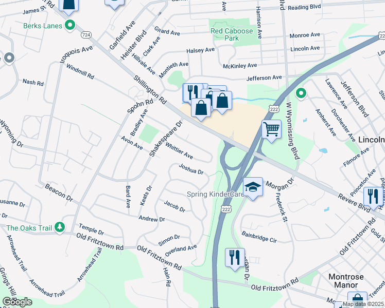 map of restaurants, bars, coffee shops, grocery stores, and more near 2614 Tennyson Avenue in Reading