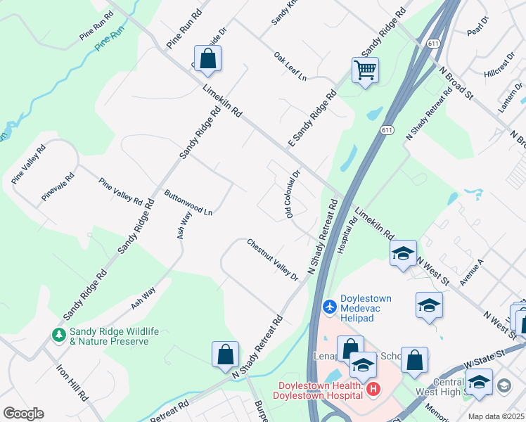 map of restaurants, bars, coffee shops, grocery stores, and more near 107 Providence Avenue in Doylestown