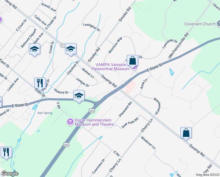 map of restaurants, bars, coffee shops, grocery stores, and more near 8 Cedar Lane in Doylestown